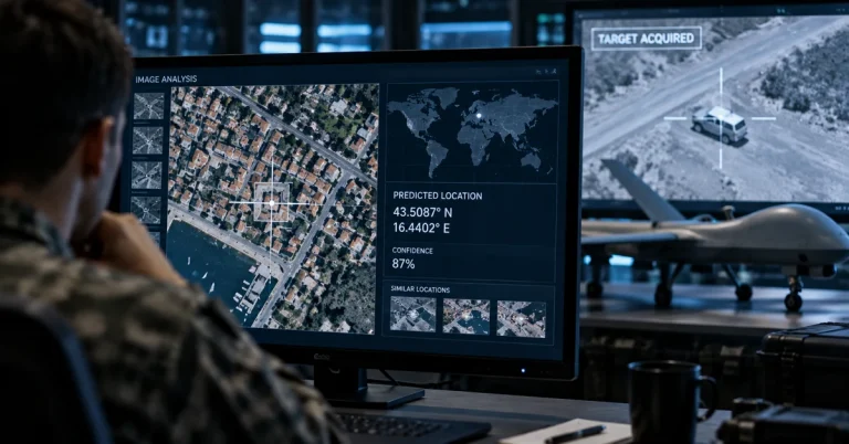 AI-assisted intelligence analysis using satellite imagery and geolocation in a military operations setting