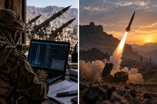 Illustration of computer-assisted missile development in northern Yemen