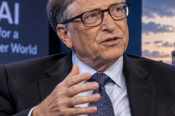 Bill Gates speaking in an interview setting, illustrating his warning that governments are behind on artificial intelligence.