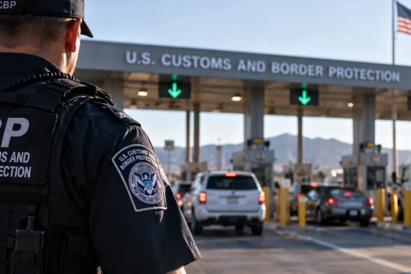 U.S. Customs and Border Protection officer at a border inspection checkpoint