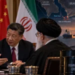 Illustration of Saudi, Chinese and Iranian diplomacy alongside oil shipping routes through the Red Sea, Bab el-Mandeb and Strait of Hormuz.