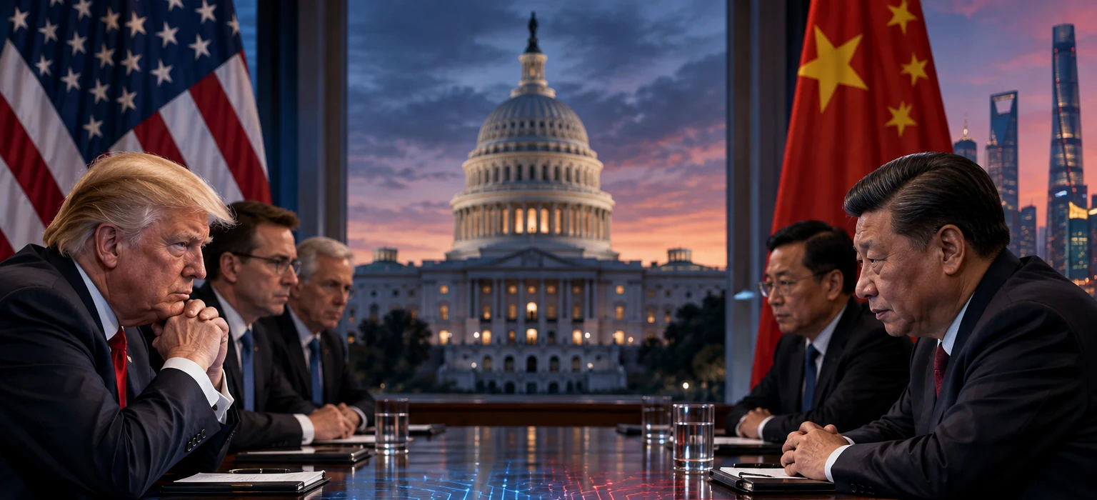 American and Chinese officials facing each other across a conference table with the US Capitol behind them