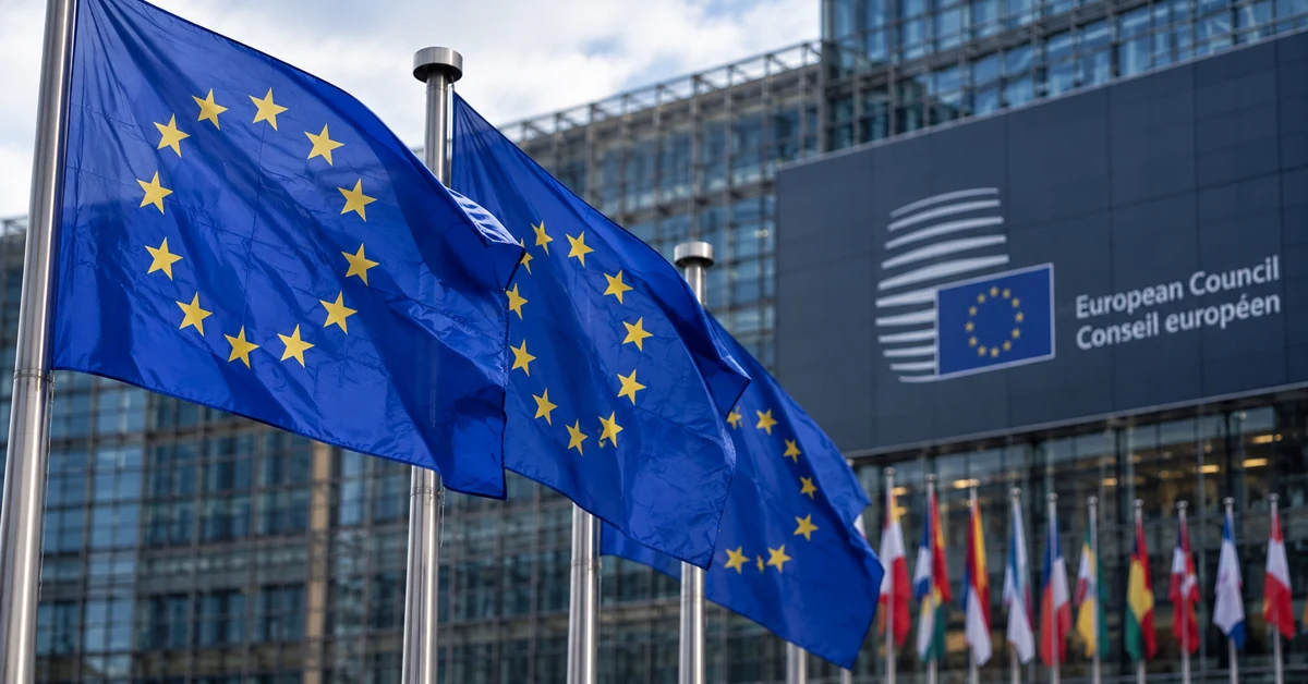European Union flags outside the European Council building in Brussels