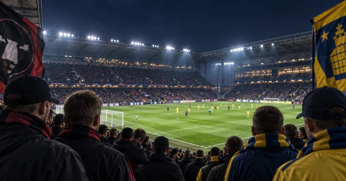 Football supporters watching a night match in Denmark, illustrating the joint protest against Monday-night scheduling.