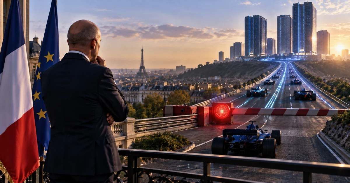 Illustration of Europe facing a barrier in a global race to develop advanced artificial intelligence.