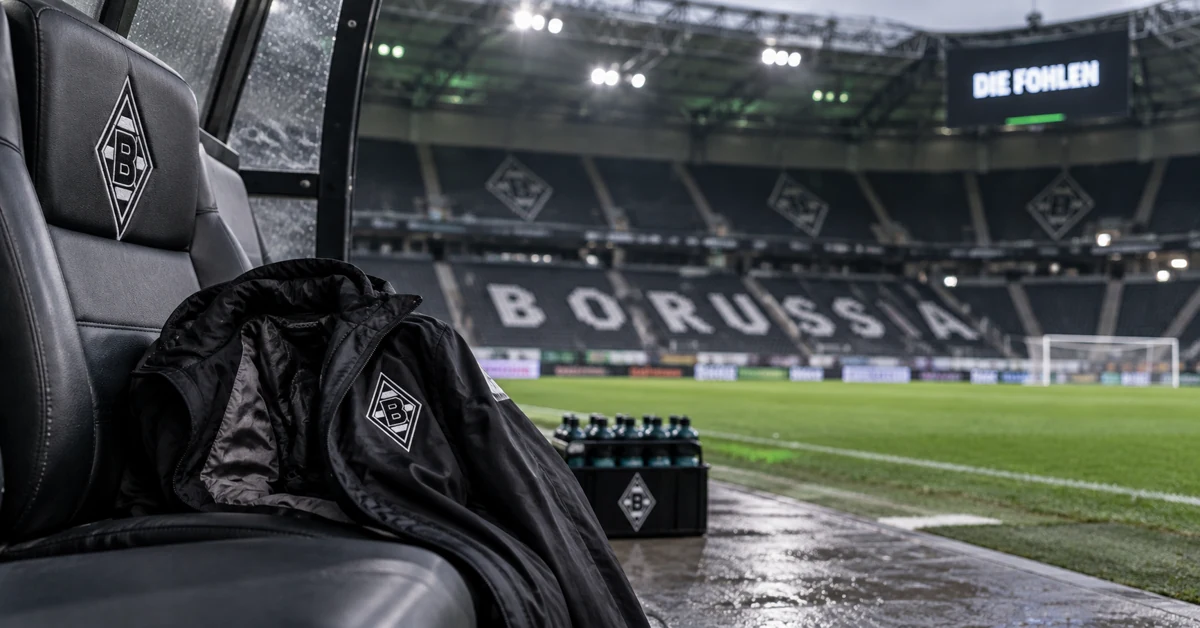 Empty Borussia Mönchengladbach dugout inside the club's stadium after a managerial dismissal