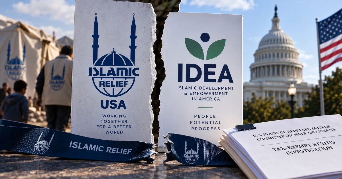 Illustration representing Islamic Relief USA's separation and rebrand amid scrutiny in Washington.