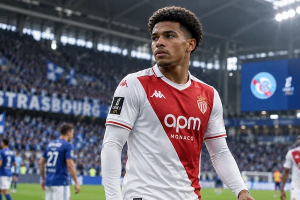 Monaco footballer on the pitch during the match against Strasbourg