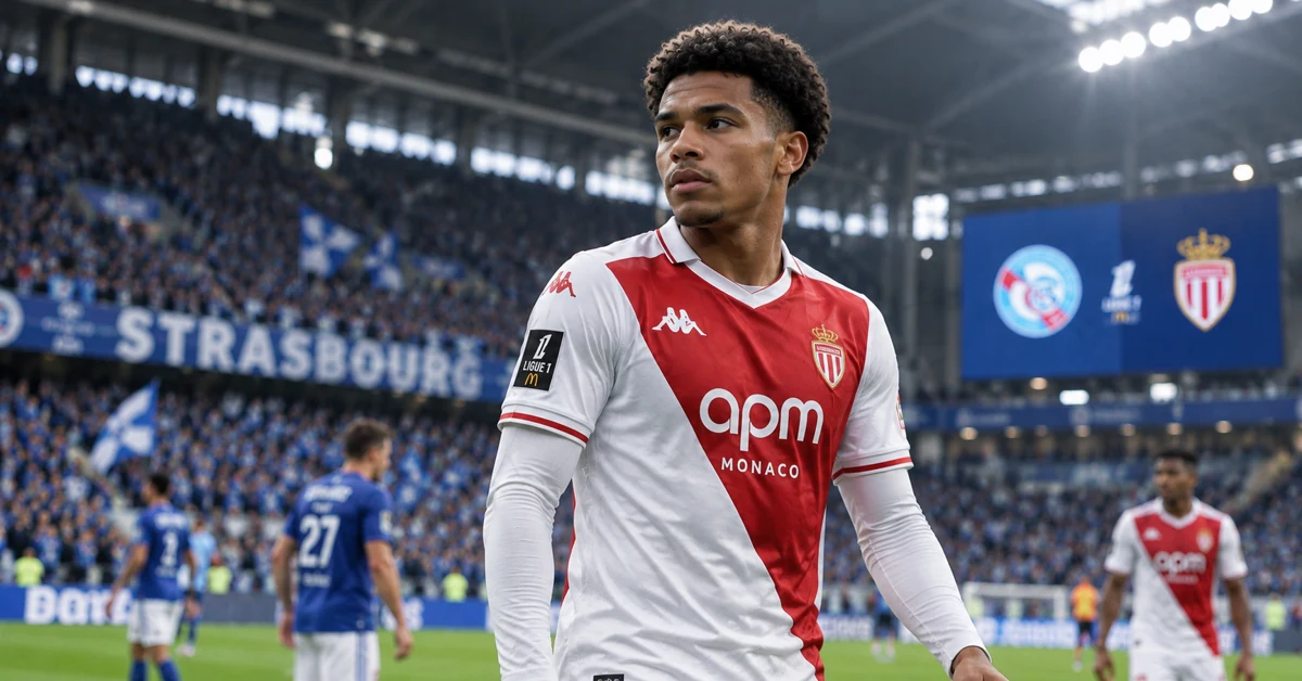 Monaco footballer on the pitch during the match against Strasbourg