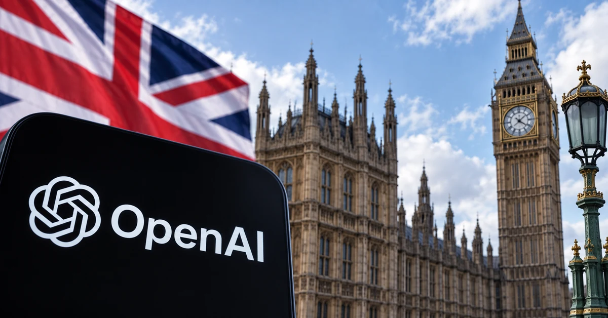 OpenAI symbol alongside the Houses of Parliament and Union flag representing the UK debate over frontier AI regulation