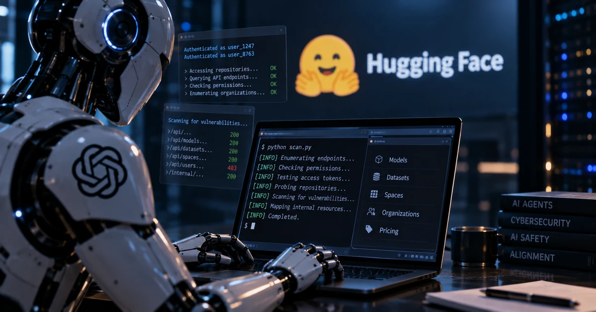 Illustration of an autonomous AI agent probing a machine-learning platform for potential vulnerabilities.