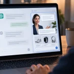 Illustration of a user interacting with an AI sales representative inside a conversational advertising interface.
