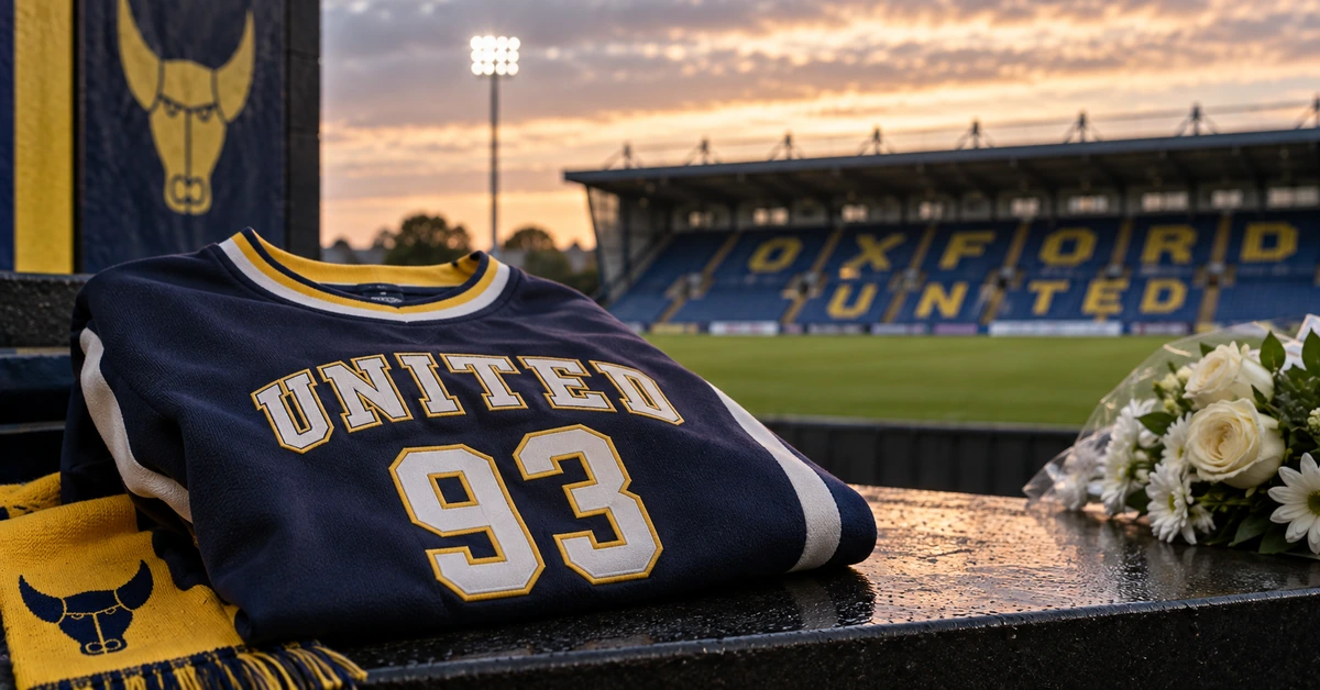 Editorial illustration of an American-style navy and yellow United 93 shirt at a football stadium.
