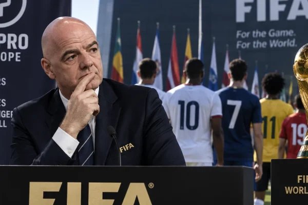 Football governance scene representing FIFA, FIFPRO Europe, players and the World Cup