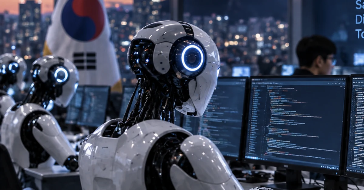 Autonomous AI systems operating computers in a South Korean technology environment, illustrating new cybersecurity guidance for agentic AI.