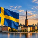 Swedish flag flying over Stockholm ahead of Sweden's 2026 general election