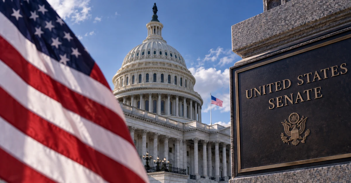 United States Capitol and Senate signage representing proposed federal regulation of frontier artificial intelligence