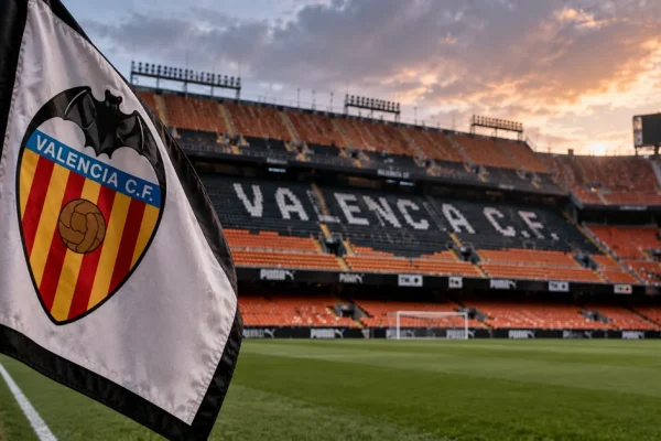 Valencia football stadium and club flag after the dismissal of the manager and chief executive