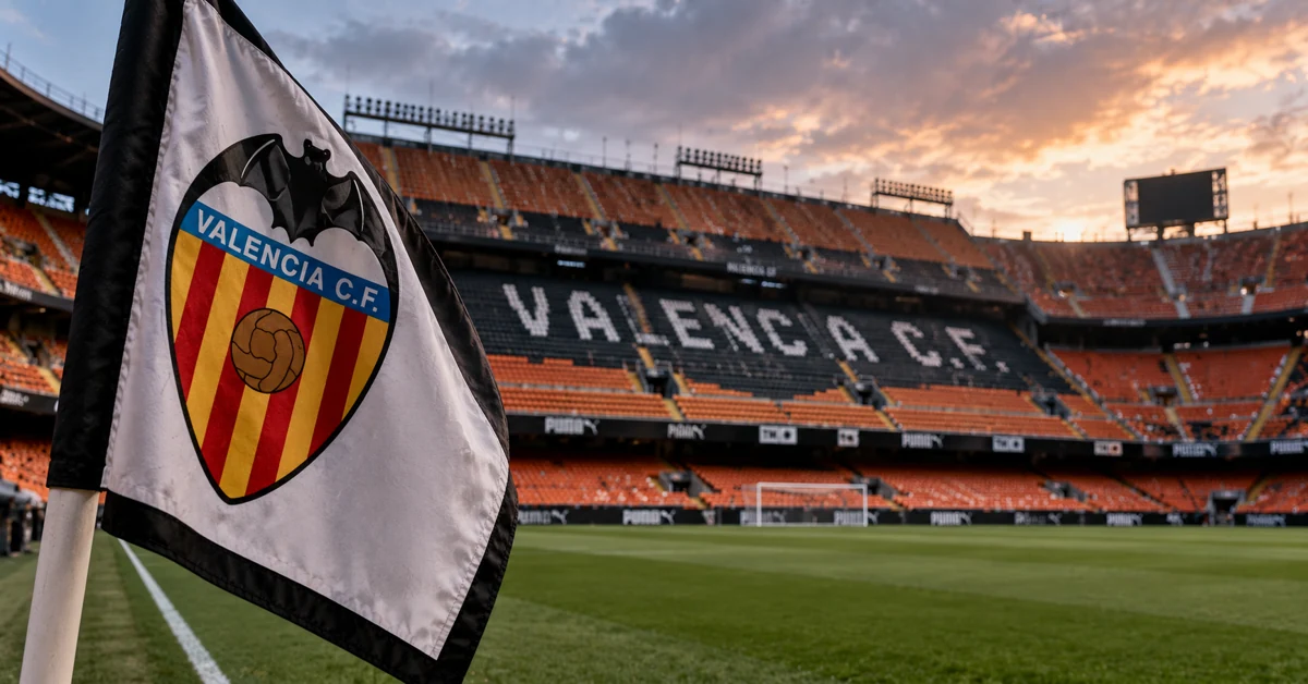 Valencia football stadium and club flag after the dismissal of the manager and chief executive